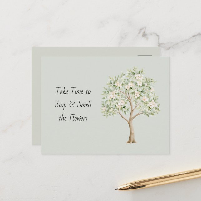 Pale Green Flowering Tree Postcard (Front/Back In Situ)