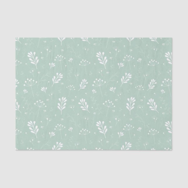 Pale Green Flowers Leaf Pattern Nature Decoupage Tissue Paper (Front)