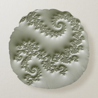 Pale green fractal round pillow