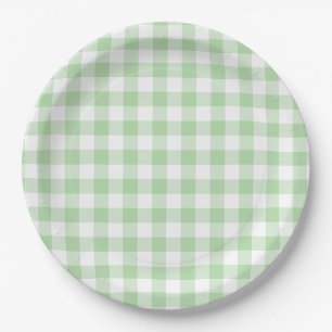 Pale Green Gingham Check Paper Plate