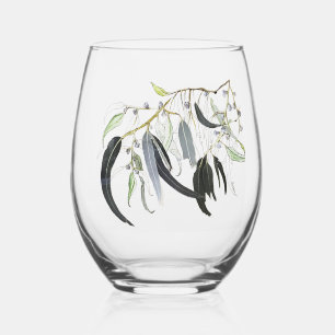 pale green gum leaf designed Drinkware Set Stemless Wine Glass