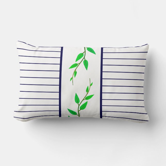 Pale Green Leaf Leaves Blue Stripes Cushion (Front)