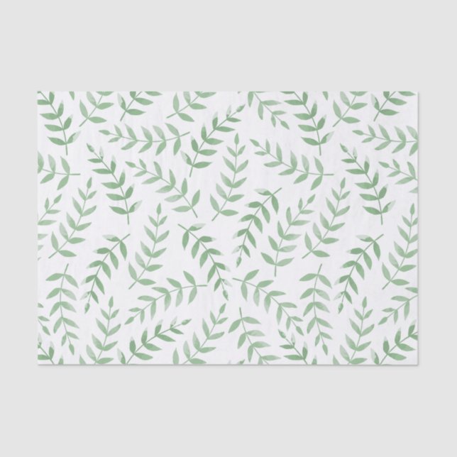Pale Green Leaves Pattern Fern Garden Decoupage    Tissue Paper (Front)