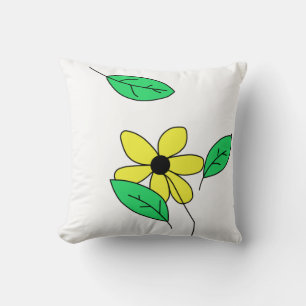 Pale Green Leaves Yellow Flower Sketch Throw Pillow