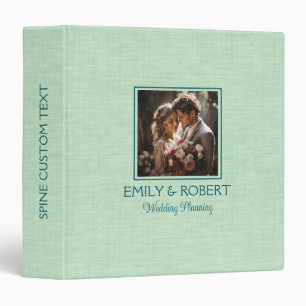 Pale Green Linen Texture Custom Wedding Photo Binder