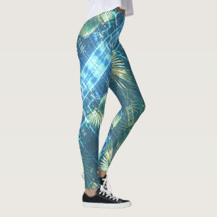 Pale Green Palm Tree Leaf Leggings