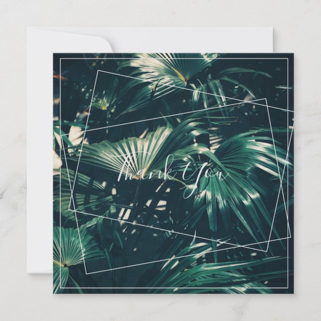 Pale Green Palm Tree Leaf Thank You Flat Card (Front)