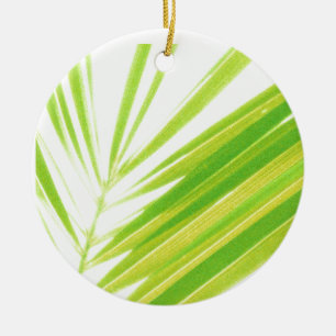 Pale Green Pastel Palm Leaves Ceramic Ornament