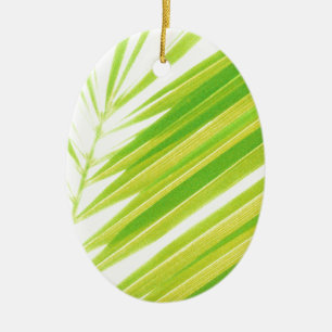 Pale Green Pastel Palm Leaves Ceramic Ornament