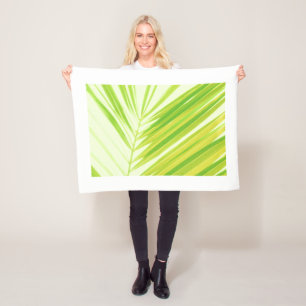 Pale Green Pastel Palm Leaves Fleece Blanket