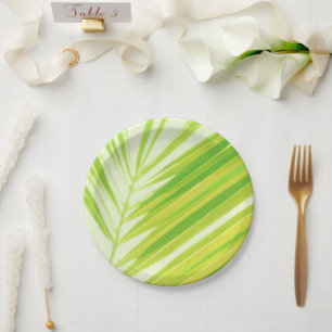 Pale Green Pastel Palm Leaves Paper Plate