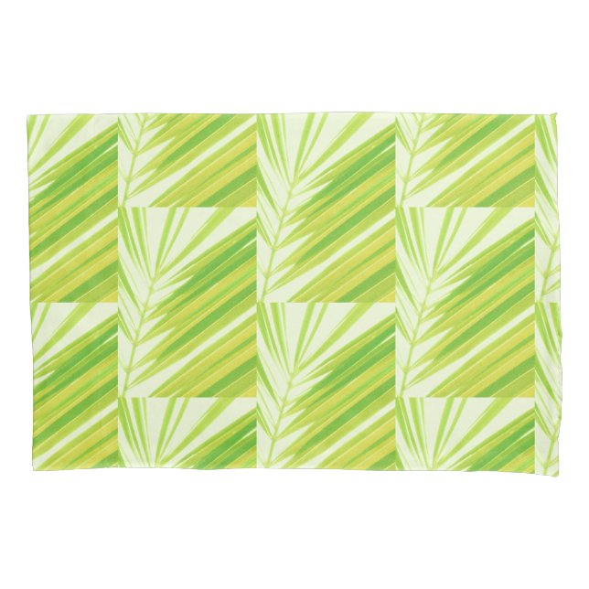 Pale Green Pastel Palm Leaves Pillowcase (Front)
