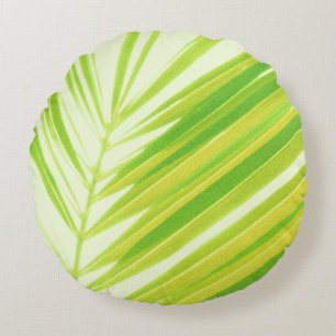 Pale Green Pastel Palm Leaves Round Pillow