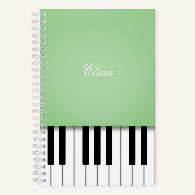 Pale Green Piano Music Keyboard Personalized Notebook (Front)