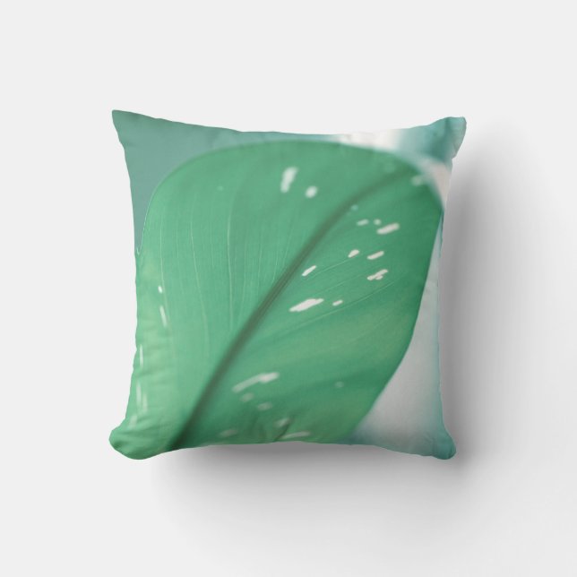 Pale Green Plant Leaves Throw Pillow Cushion (Front)