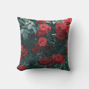 Pale Green Red Roses Flowers Pillow Cushion