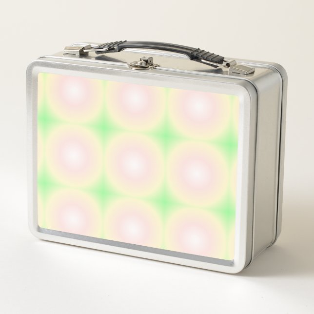 Pale Green Rose White 3D Optical Gradient Pattern Metal Lunch Box (Front)