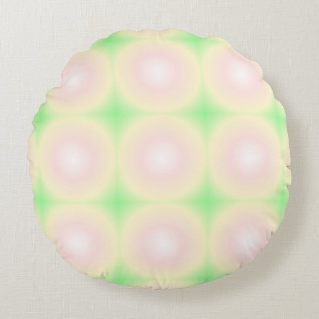 Pale Green Rose White 3D Optical Gradient Pattern Round Pillow (Front)