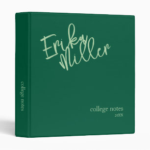Pale-Green Script Name on Hunter-Green  Binder