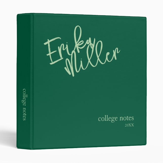 Pale-Green Script Name on Hunter-Green  Binder (Front/Spine)