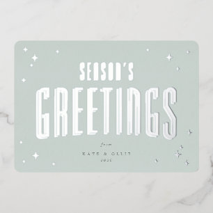 Pale Green Season's Greerings Retro Stars Flat Foil Holiday Card