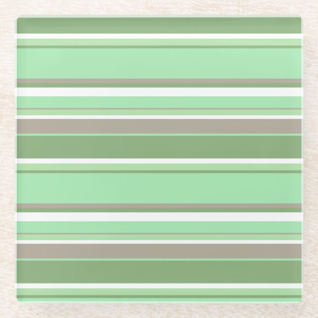 Pale green stripes glass coaster (Front)