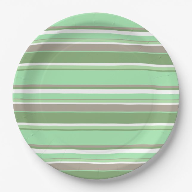 Pale green stripes paper plate (Front)