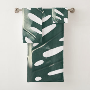 Pale Green Swiss Cheese Plant Leaf Pattern Bath Towel Set