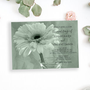 Pale Green Tinted Daisy Wedding Invitation