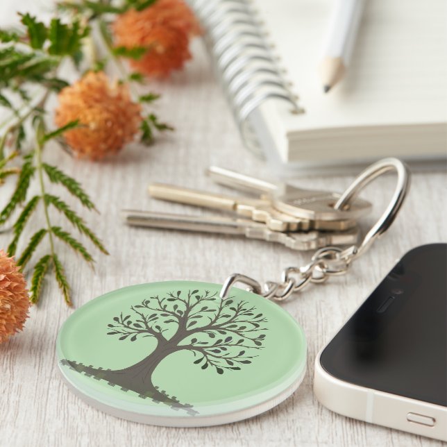 🌳 Pale Green Tree of Life Keychain and Nature (Front Right)