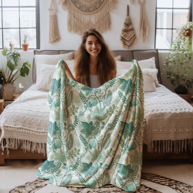 Pale Green Vintage Botanical Pattern Fleece Blanket (Creator Uploaded)