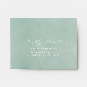 Pale Green Watercolor RSVP w/ Return Address Crest Envelope
