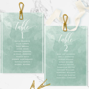 Pale Green Watercolor Seating Plan Card Guest Name