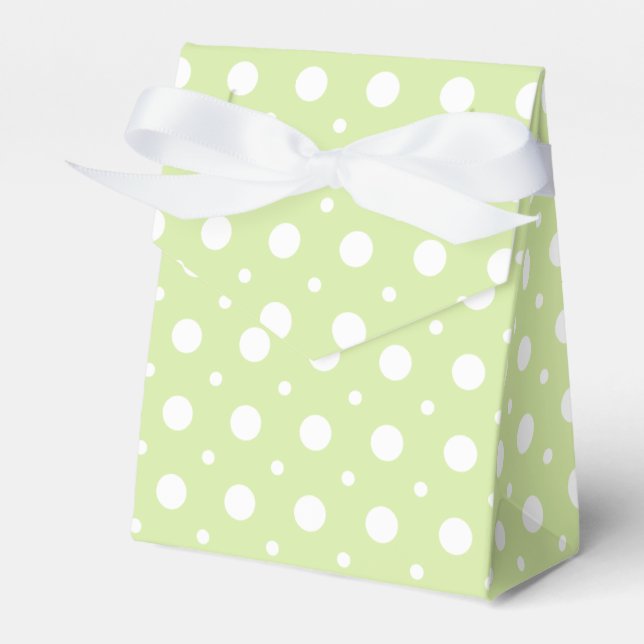 Pale green, white polka dot pattern wedding favor box (Front Side)