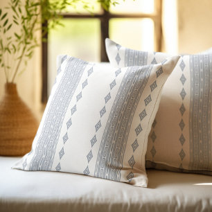 Pale Grey and White Aztec Tribal Striped Pattern Throw Pillow