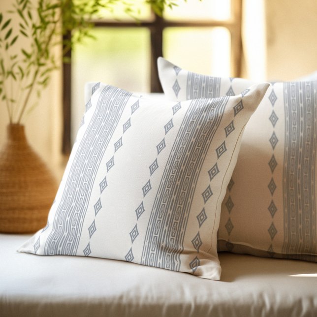 Pale Grey and White Aztec Tribal Striped Pattern Throw Pillow (Creator Uploaded)