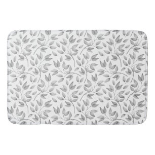 Pale Grey and White Leaves / Botanicals   Bath Mat