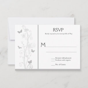 Pale Grey Butterflies Ornate Floral Swirls RSVP Card
