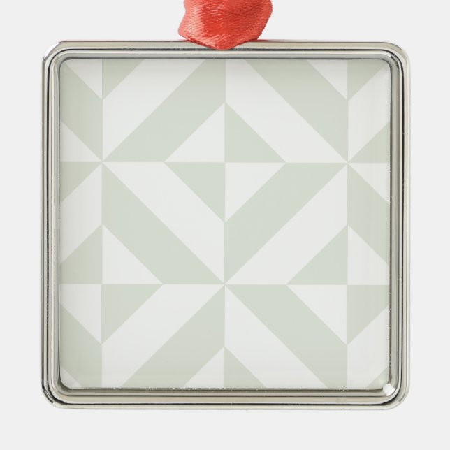 Pale Grey Geometric Deco Cube Pattern Metal Ornament (Front)