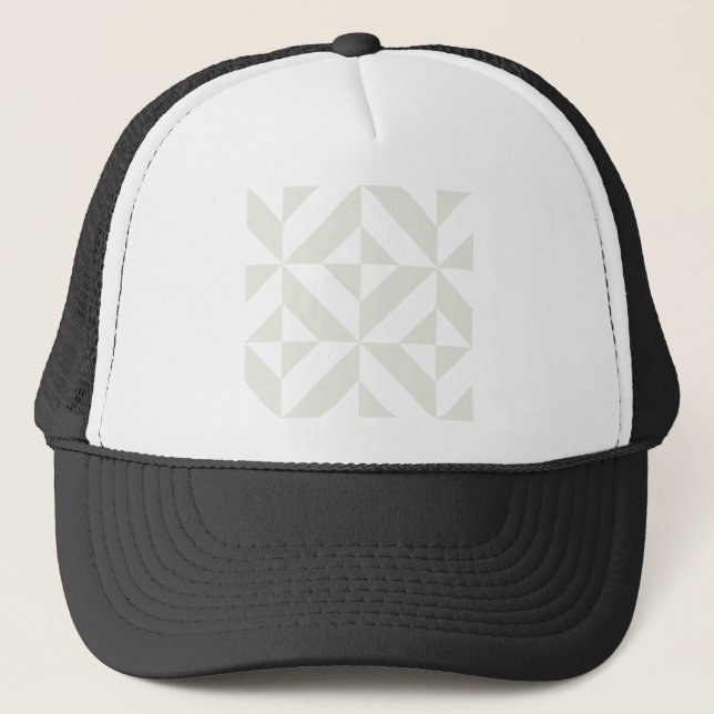 Pale Grey Geometric Deco Cube Pattern Trucker Hat (Front)