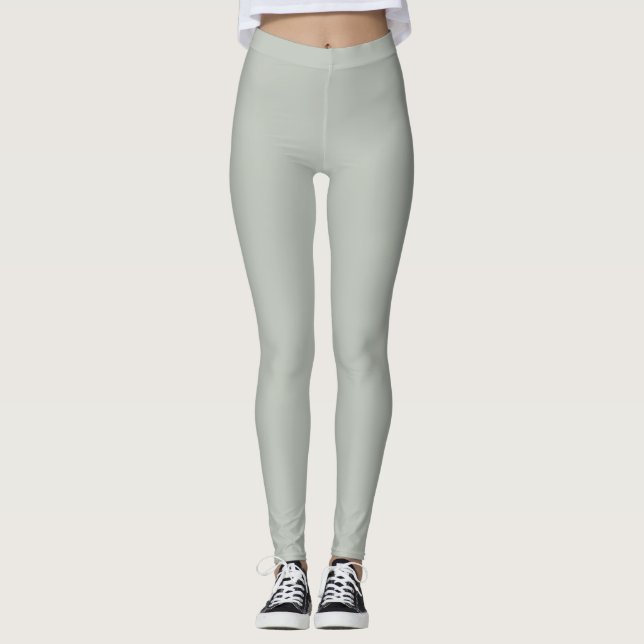 Pale Grey Green Solid Colour Pairs Tranquil Dawn Leggings (Front)