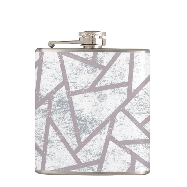 Pale grey mosaic pattern hip flask (Front)