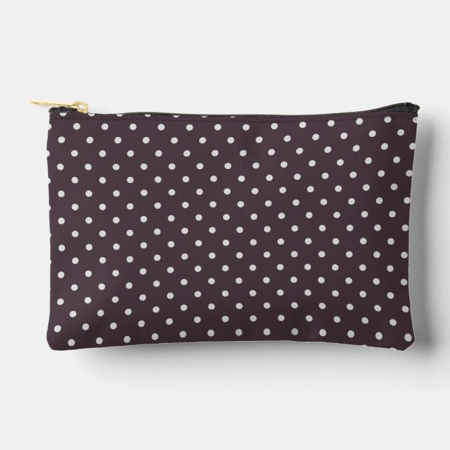 Pale Grey Polka Dot Pattern on Dusty Plum Purple Accessory Pouch (Front)