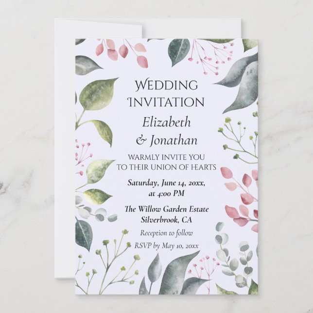 Pale Grey & Red Leaves Custom Wedding Invitation (Front)