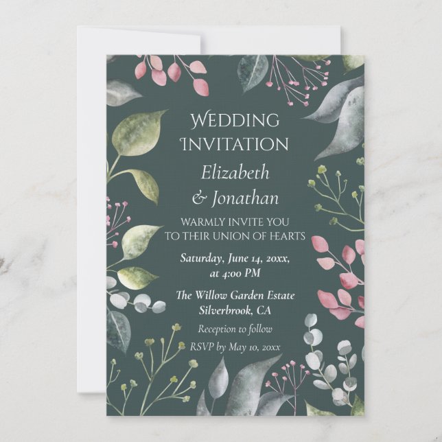 Pale Grey & Red Leaves Custom Wedding Invitation (Devant)