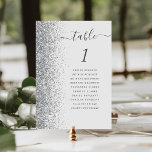 Pale Grey Silver Glitter Wedding Table Number<br><div class="desc">The left-hand edge of this elegant modern wedding table number card features a silver faux glitter border. The word "table" appears in charcoal grey whimsical handwriting script on a pale grey background. Add the names of your guests who are assigned to each table.</div>
