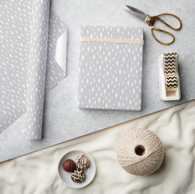 Pale Grey Tiny Trees Holiday Wrapping Paper (Crafts)
