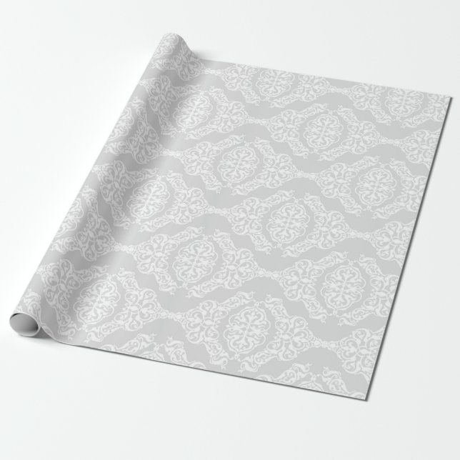 Pale Grey & White Wedding, Romantic Wedding Wrapping Paper (Unrolled)