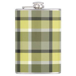 Pale Grey, Yellow, White Tartan Plaid Pattern Hip Flask