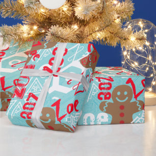 Pale Ice Blue Gingerbread personalized Gift Wrap
